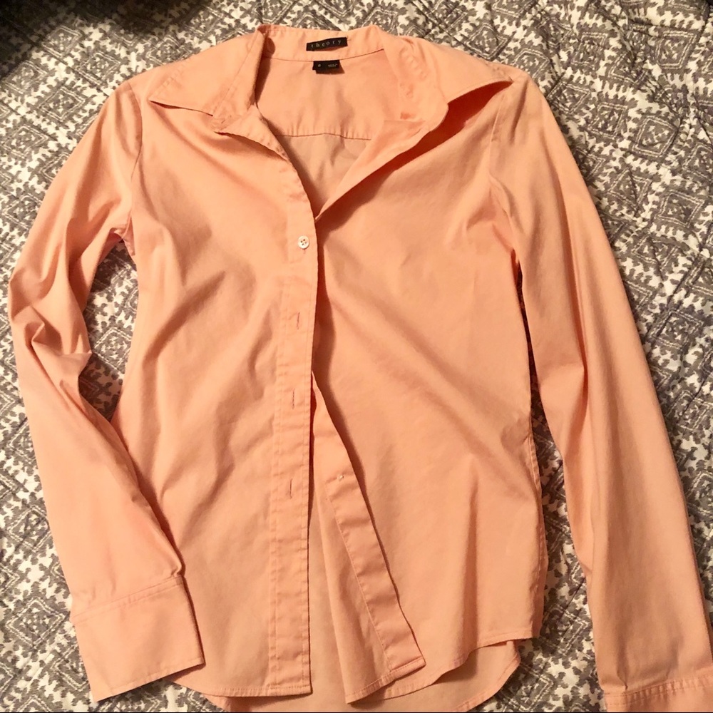 Theory button down pink shirt